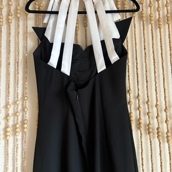 Vintage 90s Black White Collard Beaded Hollywood Glam Pinup Maxi Formal Dress 12 - Picture 4 of 7